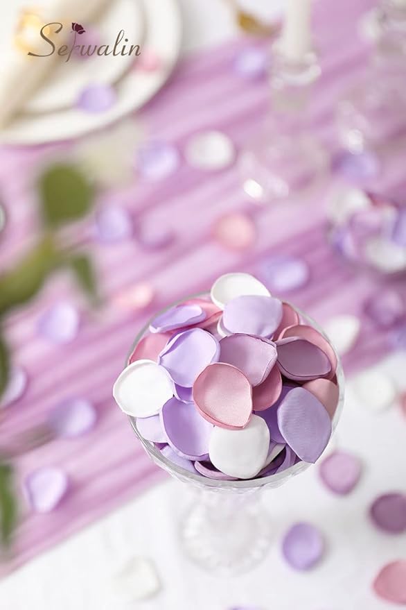 Serwalin 300Pcs Silk Rose Petals Artificial Flower for Weddings Proposal - Purple Pink for Romantic Night, Flower Girl, Bridal Shower Table Decor (4 Color Mixes)