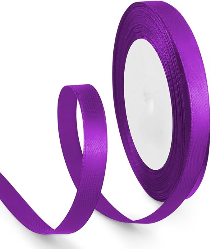 3/8 Inch 25 Yards Satin Ribbon Purple, Solid Color Fabric Ribbon for Gift Wrapping, Wedding, Polyester Gift Ribbon for Birthday Party Decoration, Craft, Hair, Floral, Sewing