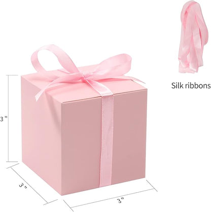 COTOPHER 100pcs Small Gift Boxes, Favor Boxes 2x2x2 inches Paper Gift Boxes with Ribbons Candy Box for Wedding Favors Baby Shower Bridal Shower Birthday Party (100pcs 2x2x2, Pink)