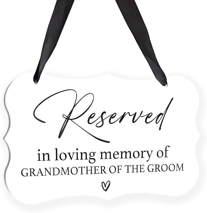 Acrylic Wedding Sign, Ring Bearer Sign, Reserved Seating Signs, for Grandmother of The Groom, Rustic Wedding Decor Signs, Acrylic Wall Art With Ribbon for Chairs Weddings Decor (White)