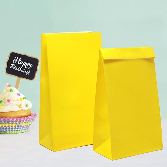 Oletx 30-Pack Yellow Party Favor Paper Bags, 9'' Wrapped Treat Bags for Birthday Party, Babyshower, School Activities