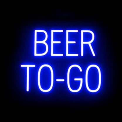 SpellBrite BEER TO-GO Sign | Beer-Related Sign with Neon Look, Blue LED Light Source | 19.8" x 15.0"