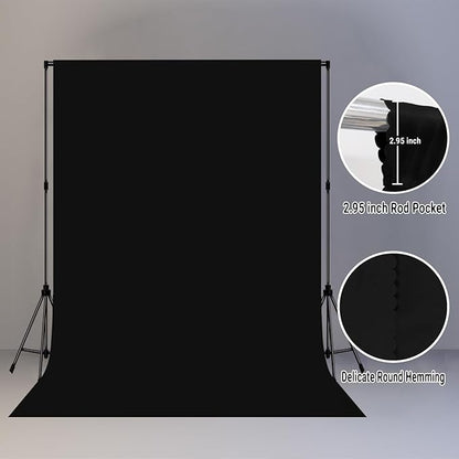 Black Screen Backdrops 5x7ft Solid Color Photo Backdrops for Photoshoot, Photography Background for Meeting Wall, Party, Videos