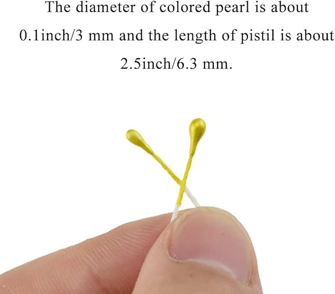 HAHIYO 700Pcs 3mm Yellow Gold Pearl Double Head Flower Pistil Hand-Made Artificial Pistil para Flore Pearlized Floral Stamen Pollen for Flower Making Scrapbook Decoration