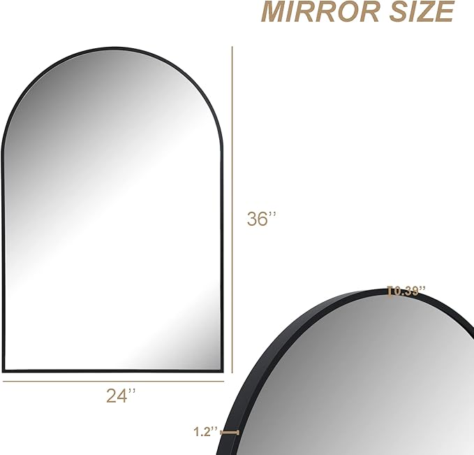 Arched Wall Mirror for Bathroom,Mirrors for Wall,24''x36'',Vanity Mirror for Bedroom Dresser, Entryway, Living Room, Metal Frame (36''x24'',Black)