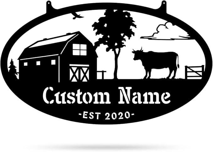 RealSteel Personalized Farm Sign - Custom Design Metal Family Name Sign - Weather & Rust Resistant - Rustic Charm - Choose Your Design - Home Decor - Outdoor Customized Sign for Ranch House