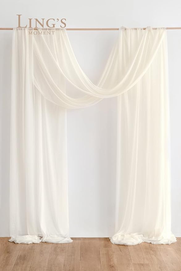 Ling's moment Wedding Arch Draping Fabric 2 Panels 32Ft x 30" Wrinkle-Free Wedding Arch Drapes Chiffon Fabric, Ivory Curtain for Wedding Ceremony Reception Background Party Home Garden Decorations