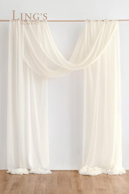 Ling's moment Wedding Arch Draping Fabric 2 Panels 32Ft x 30" Wrinkle-Free Wedding Arch Drapes Chiffon Fabric, Ivory Curtain for Wedding Ceremony Reception Background Party Home Garden Decorations