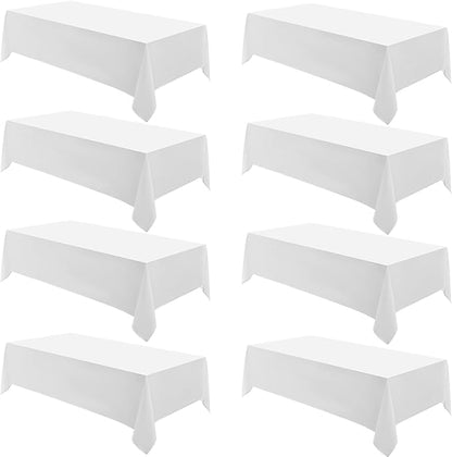 Rectangle Tablecloths 90x132 Inch 8 Pack White Tablecloth Washable Decorative Linen Polyester Table Cloths for Dining Table Banquets Buffet Parties and Wedding