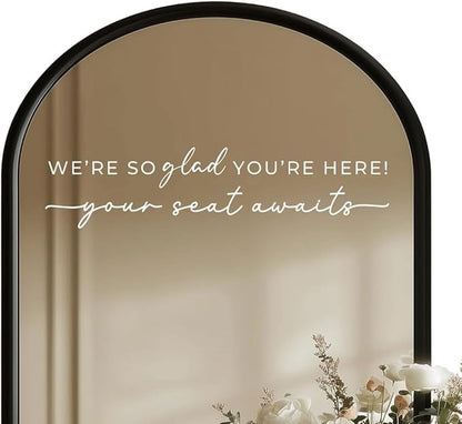 Wedding Sign Decal, Seating Chart Decor, Welcome Vinyl Wedding Mirror Decal, We're So Glad You're Here Seating Chart, Your Seat Awaits Sticker (White, Width 17 inch)