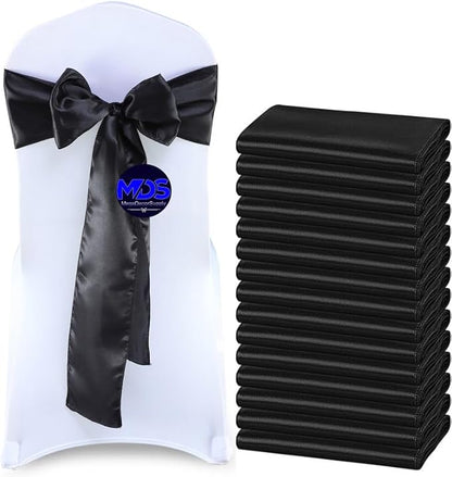 MDS Pack of 75 PCS Satin Chair Sashes Charmeuse Sateen Dining Chair Bows Ribbon Ties Back Sash for Wedding Party Birthday Home Hotel Restaurant Banquet Decoration (7 x 108 Inch, Black)