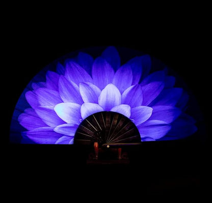 Amajiji Rave Folding Hand Fan Popping Fans for Line Dancing, Large Clacking Fans Clap Fan for Boots On The Ground Dance,Party,Decoration,Festival (Blue Flower)