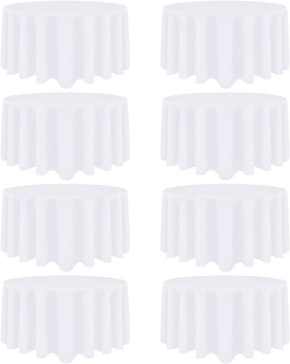 8 Pack White Round Tablecloth 108 Inch White Table Cloth Stain and Wrinkle Resistant Round White Tablecloths Reusable and Washable Polyester Fabric Table Covers for Buffet Wedding Party and Banquet