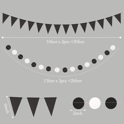 Cheerland Black and White Party Decoration Gothic Circle Garland Halloween Flag Banner for Summerween Birthday Hanging Streamer Banner Backdrop Wedding Baby Anniversary Graduation Shower Party Supply