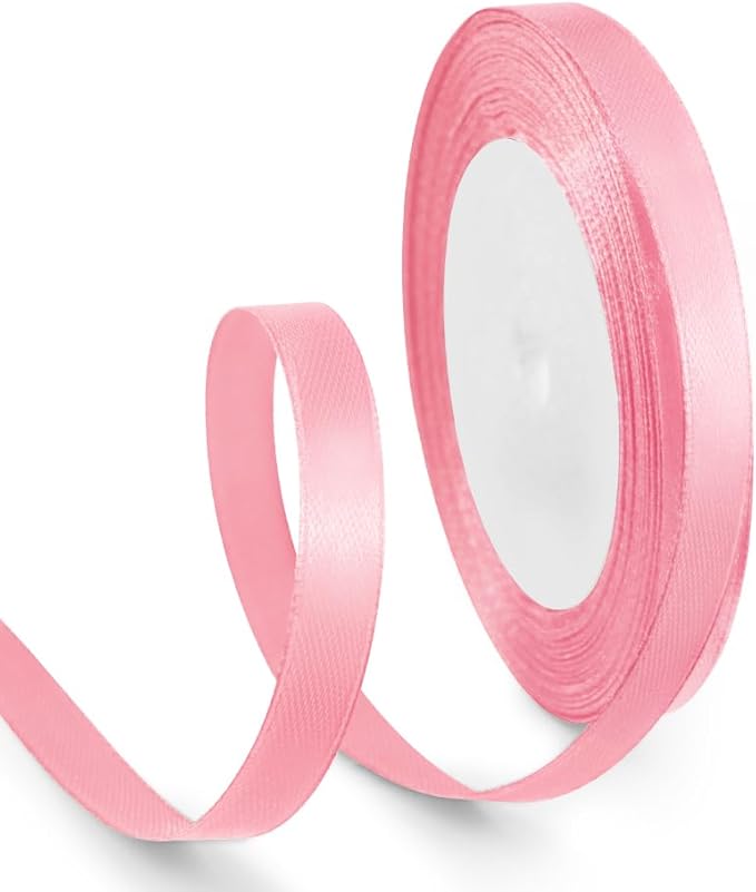 3/8 Inch 25 Yards Satin Ribbon Light Pink, Solid Color Fabric Ribbon for Gift Wrapping, Wedding, Polyester Gift Ribbon for Birthday Party Decoration, Craft, Hair, Floral, Sewing