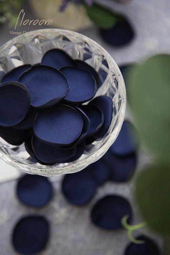 Floroom 300pcs Rose Petals Navy Blue Faux Silk Flower Petals for Wedding Flower Girl Basket Aisle Scatter Dinner Table Centerpieces Party Confetti Bridal Shower Romantic Night Decoration