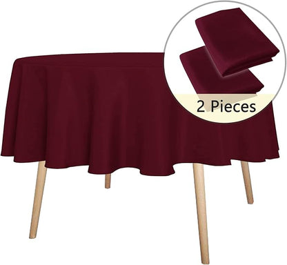 sancua 2 Pack Round Tablecloth 70 Inch Burgundy, Stain and Wrinkle Resistant Table Cloth - Washable Polyester Table Cover for Dining Tables, Buffet Parties and Camping
