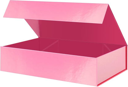 PACKHOME Extra Large Gift Box 17.5x11.3x4.3 Inches, Sturdy Shirt Box with Magnetic Lid for Clothes and Large Gifts (Glossy Pink)