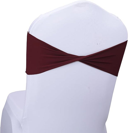 MDS Pack of 200 Spandex Chair Sashes Bows Elastic Stretch Dining Chair Bands Ties Without Slider Buckle Universal fits for Wedding Baby Shower Birthday Party Banquet Event Decoration - Burgundy