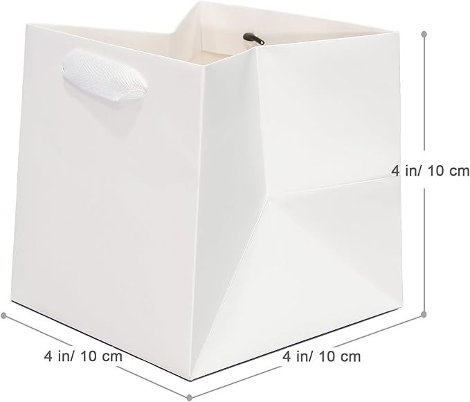 White Paper Gift Bag 4 x 4 Gift Box Small Square Bottom Paper Bags with Handles for Wedding Baby Shower Birthday Party (White, 4 x 4 x 4 in, 10 CT)