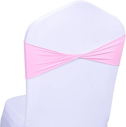 MDS Pack of 250 Spandex Chair Sashes Bows Elastic Stretch Dining Chair Bands Ties Without Slider Buckle Universal fits for Wedding Baby Shower Birthday Party Banquet Event Decoration - Pink
