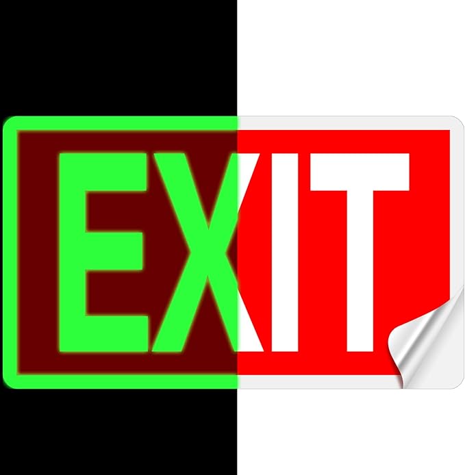 10 Pcs Glow in the Dark Exit Signs for Business 12 x 7 Inch Photoluminescent Signs Stickers for Indoor Outdoor for Business, Office, Warehouse (Without Arrows)