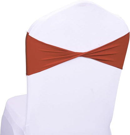 VDS Pack of 300 PCS | Terracotta | Spandex Chair Sashes Bows Without Buckle | Stretch Elastic Banquet Universal Folding Chair Band Tie with for Wedding Party Conference Celebration Event Decoration