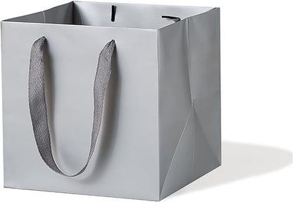Silver Gray Square Gift Bag 12 in Paper Gift Box Large Square Bottom Kraft Paper Bags with Handles for Party Favor, Birthday Gift Bags (Silver Grey, 12 x 12 x 12 in, 10 CT)