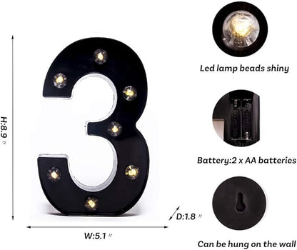 Foaky Black LED Marquee Number Lights Sign Light Up Marquee Number Lights Sign for Night Light Wedding Birthday Party Battery Powered Christmas Lamp Home Bar Decoration