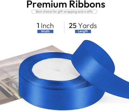 1 Inch 25 Yards Satin Ribbon Royal Blue, Solid Color Fabric Ribbon for Gift Wrapping, Wedding, Polyester Gift Ribbon for Birthday Party Decoration, Craft, Hair, Floral, Sewing