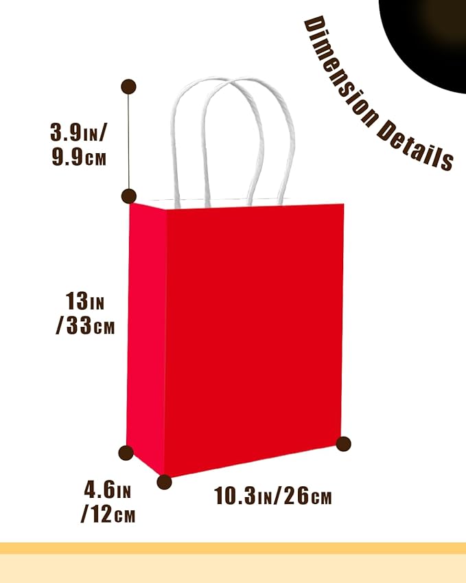 qiqee 50-Packs Red Paper Gift Bags with Handles Bulk 13"x10.3"x4.6" Large Size Party Favor Bags Multiple Uses