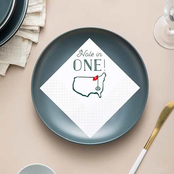 Golf Cocktail Napkins, 100 Pack Hole in One First Birthday Golf Themed Paper Disposable Cocktail Beverage Napkins for Baby 1st Hole In One Birthday Decorations 2-Ply, 5x5 Inches (Hole in One)