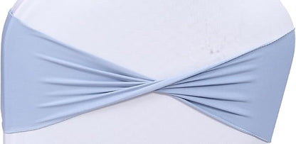MDS Pack of 75 Spandex Chair Sashes Bows Elastic Stretch Dining Chair Bands Ties Without Slider Buckle Universal fits for Wedding Baby Shower Birthday Party Banquet Event Decoration - Baby Blue