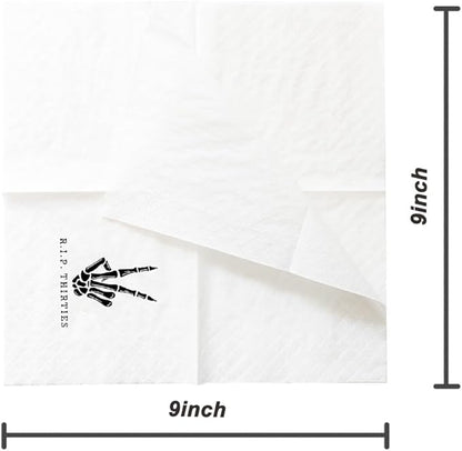 SharkBliss RIP Thirties Cocktail Napkins, 200 Count RIP Thirties Death to My 30s 40th Birthday Paper Napkins for Party Decorations | 2-Ply, 5x5"