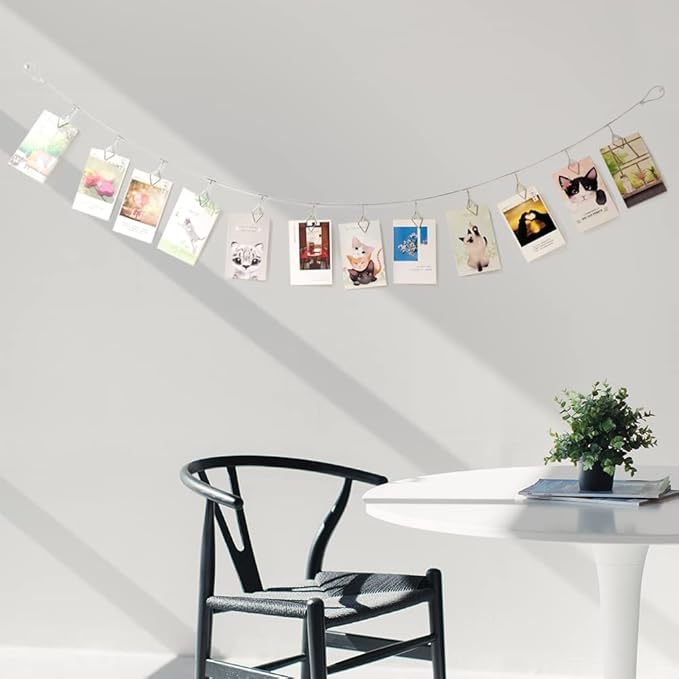 TFu Wall Hanging Photo Display, DIY Picture Photo Frame String with 12 Clips for Hanging Photos Notes and Artworks …