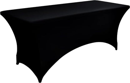 10-Pack 4ft Black Spandex Table Covers for Rectangular Folding Tables - Wrinkle Resistant Stretch Tight Table Cloths - Fitted Table Protector for Parties, Trade Shows, Banquet, and Wedding