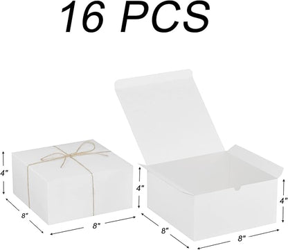 Xxcxpark 16 PCS White Gift Boxes 8x8x4 Inches, Decorative Party Favor Kraft Paper Gift Packaging Box with Lid for DIY Crafting, Cube, Cupcake, Kraft Present Boxes for Birthday, Wedding