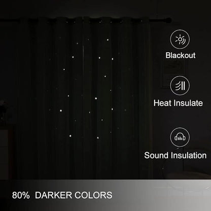 FANLI 2 Panels Star Blackout Curtains for Kid Girls Bedroom Living Room Darking Stripe Double Layer Star Cut Out Wall Home Decor Gradient Grommet Window Curtains (Green 84L)