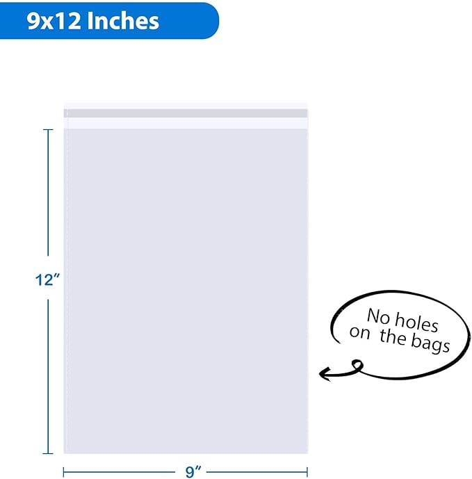 PigPotParty 9"x12" Cellophane Bags, Clear Plastic Gift Bag, 100 Pcs Self Sealing Cellophane Bags for Packaging Clothing, T Shirts, Party Favors, Gift, Small Business