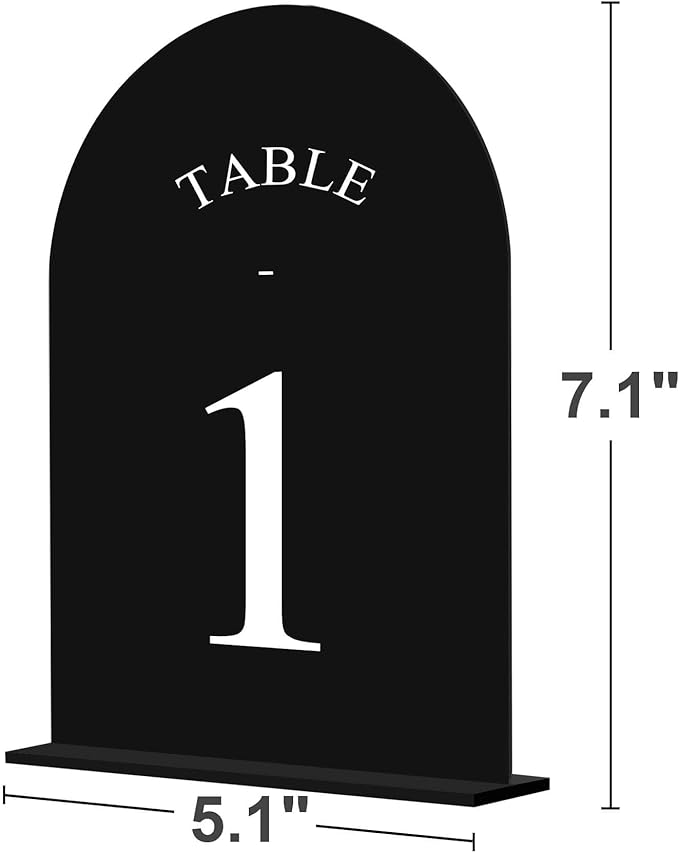 JOYIT Arch Wedding Table Numbers 1-30 with Stands – Double-Sided Printed 5" X 7" Acrylic Table Signs with Black Background White Text, Perfect Acrylic Table Numbers for Wedding Receptions, Parties, Anniversaries, and Events