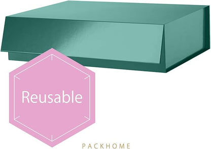 PACKHOME 6 Large Gift Boxes 13.5x10x3.5 Inches, Sturdy Shirt Boxes with Magnetic Lids for Multiple Occasions (Glossy Green)