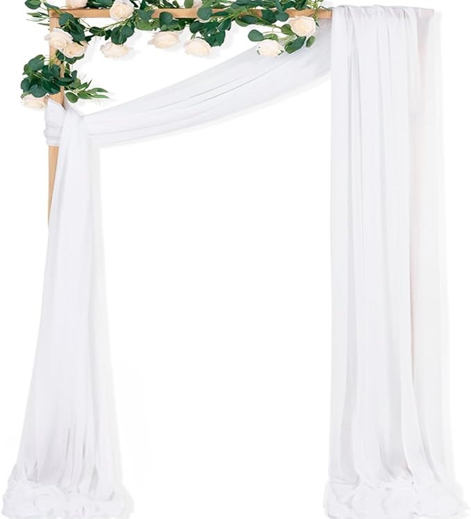 MLMC White Sheer Wedding Arch Draping Fabric 1 Panel 29" x 20 FT Extra Long Airy Gauze Drapes Backdrop Curtains 6.6 Yards Light Weight Outdoor Drapery Panels for Wedding Ceremony Church Events Decor