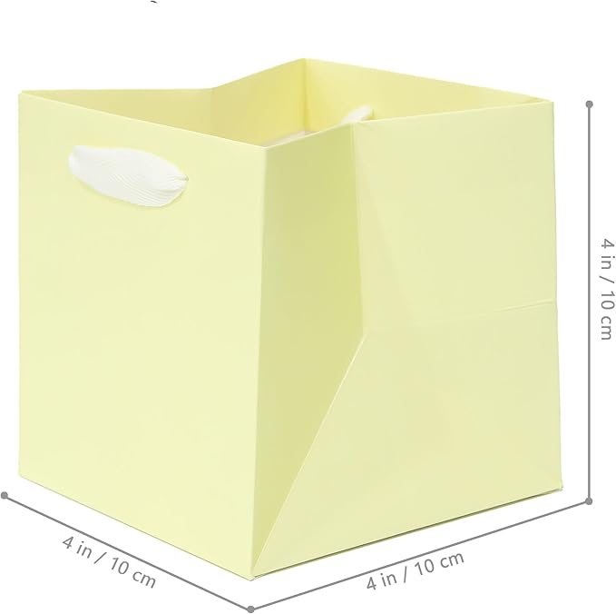 Yellow Paper Gift Bag 4 in Paper Box Small Square Bottom Kraft Paper Bags with Handles for Wedding Baby Shower Birthday Party (Yellow, 4 x 4 x 4 in, 10 CT)
