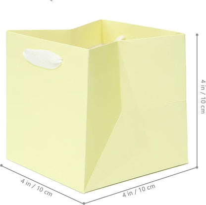 Yellow Paper Gift Bag 4 in Paper Box Small Square Bottom Kraft Paper Bags with Handles for Wedding Baby Shower Birthday Party (Yellow, 4 x 4 x 4 in, 10 CT)