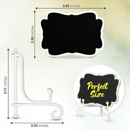 Mini Chalkboard Signs for Food Labels for Party Buffet, Small Place Cards or Name Tags with Iron Stand for Chafing Dish, Mimosa Bar Supplies, Wedding Chalk Board Sign with 2 Pens, 10 Pack White