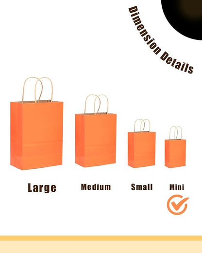 qiqee 24 Pcs Orange Mini Paper Gift Bags with Handles 6"x4.5"x2.5" Small Brown Kraft Party Favor Bags Treat Bags Multiple Uses (Mini size)