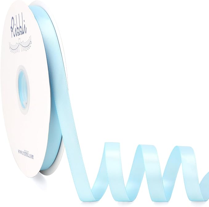 Ribbli Light Blue Satin Ribbon Double Faced Satin 1/2 Inch x Continuous 100 Yards-Baby Blue Ribbon for Gift Wrapping Crafts Wedding Decoration Bows Bouquet Floral Arrangement