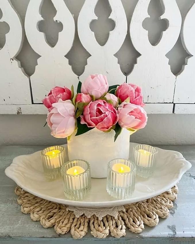 Serene Spaces Living Set of 4 Clear Ribbed Glass Votive Holders, Perfect for Weddings and Home Décor, Measures 2.25" Tall and 2" Diameter