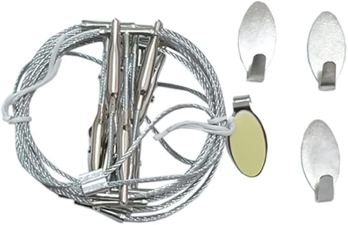 Multi-Purpose Steel Wall Hanging Photo Display Cable Wire Rod String with 12 Clips for Hanging Photos Notes and Artworks (Alligator clip)
