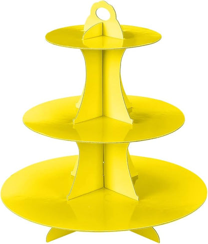 3-Tier Cupcake Stand, Cake Stand holder, Tiered DIY Cupcake Stand Tower for Dessert Table Displays, Birthday Theme Party Favors Decoration, Floral Tea Party, 12" W x 12.8" H, Yellow